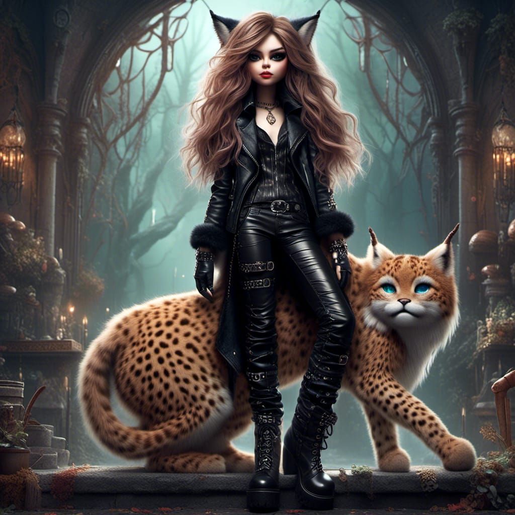 Whimsical Goth Lynx in Leather