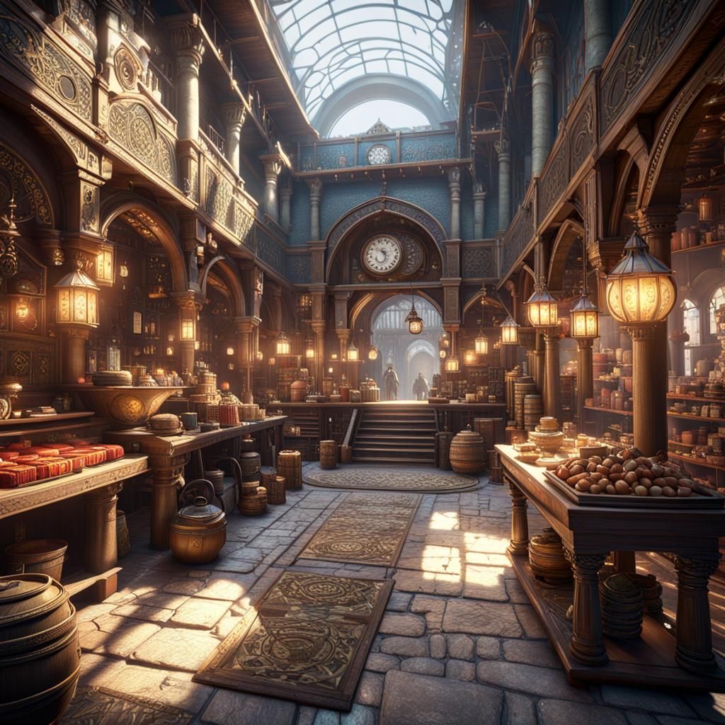 Steampunk Byzantine Bazaar in Detailed 3D Rendering