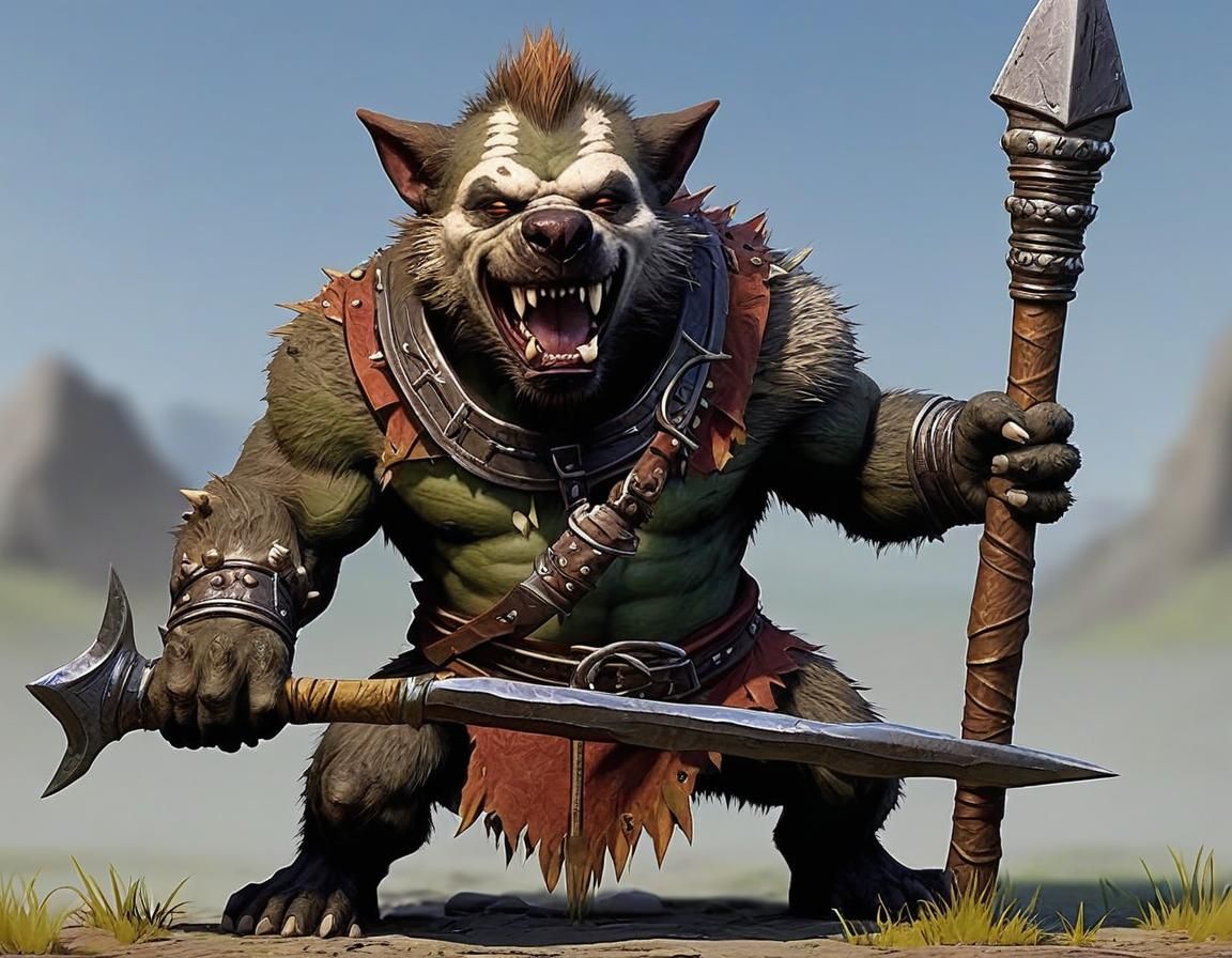 Gnoll Pup with Spear: D&D Monster