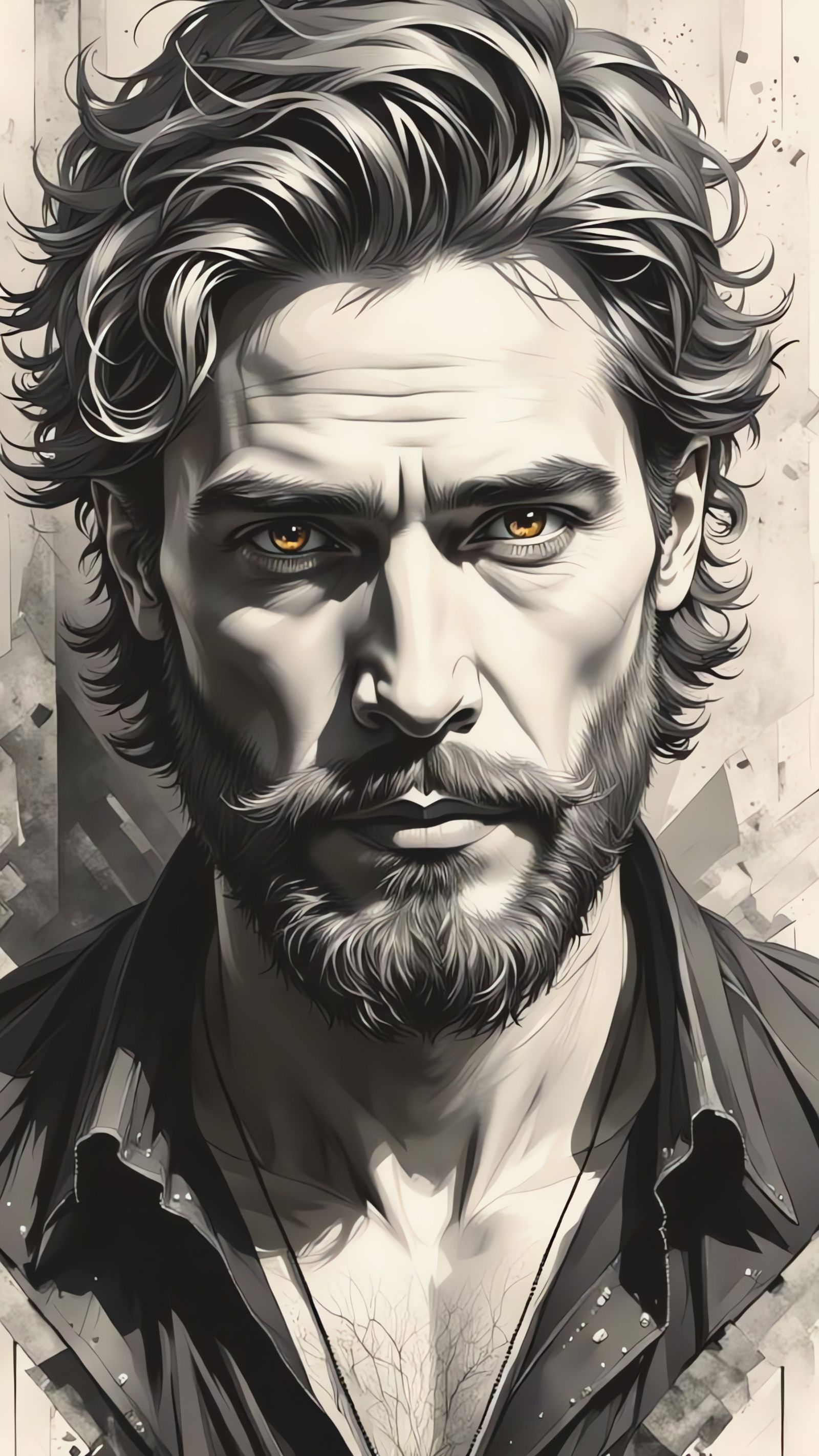 Surreal Monochrome Portrait with Expressive Face and Intrica...