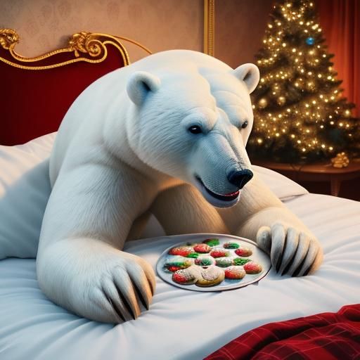 Polar Bear's Christmas Feast: Hyperrealistic Digital Art