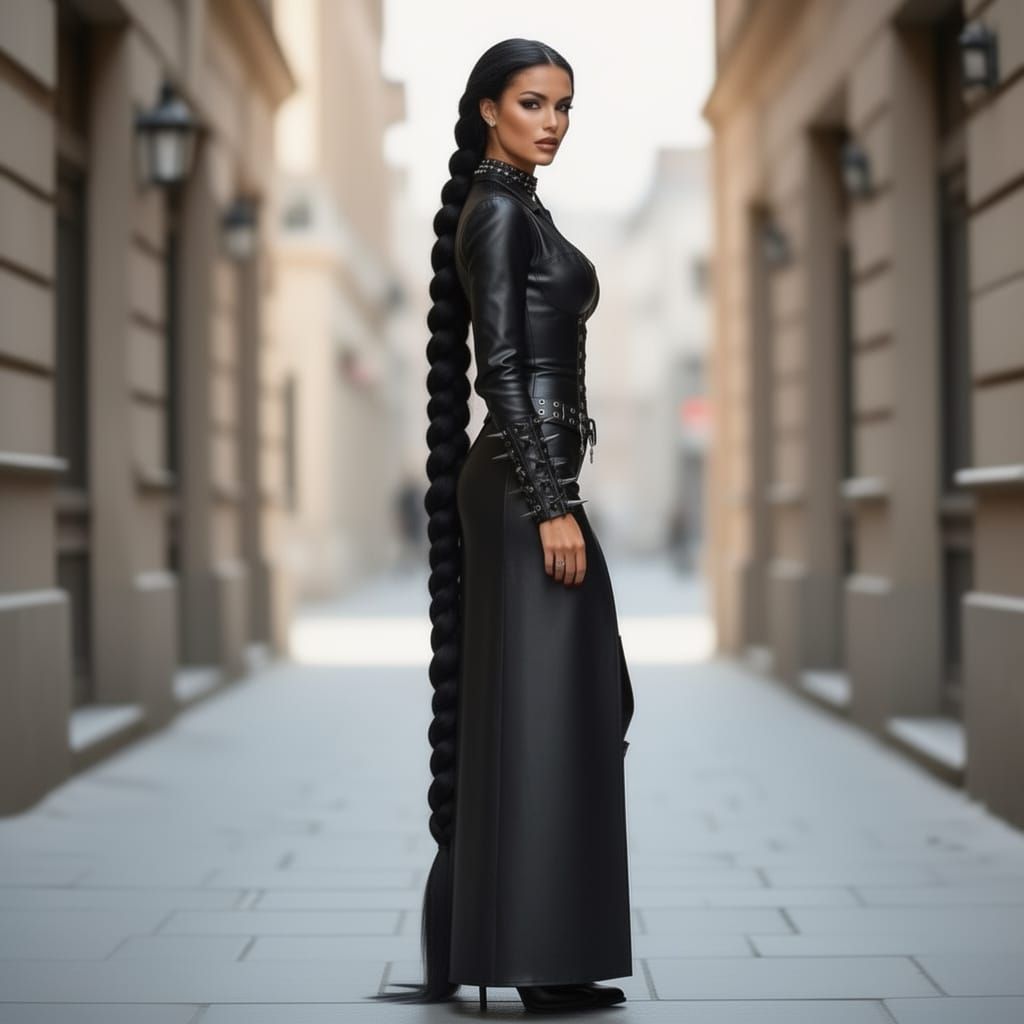 Athletic Goth Woman in Spiked Leather