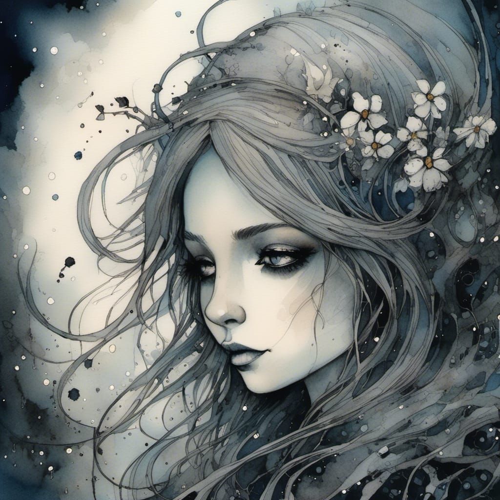 Monochromatic Portrait of Woman in Dark Art Style