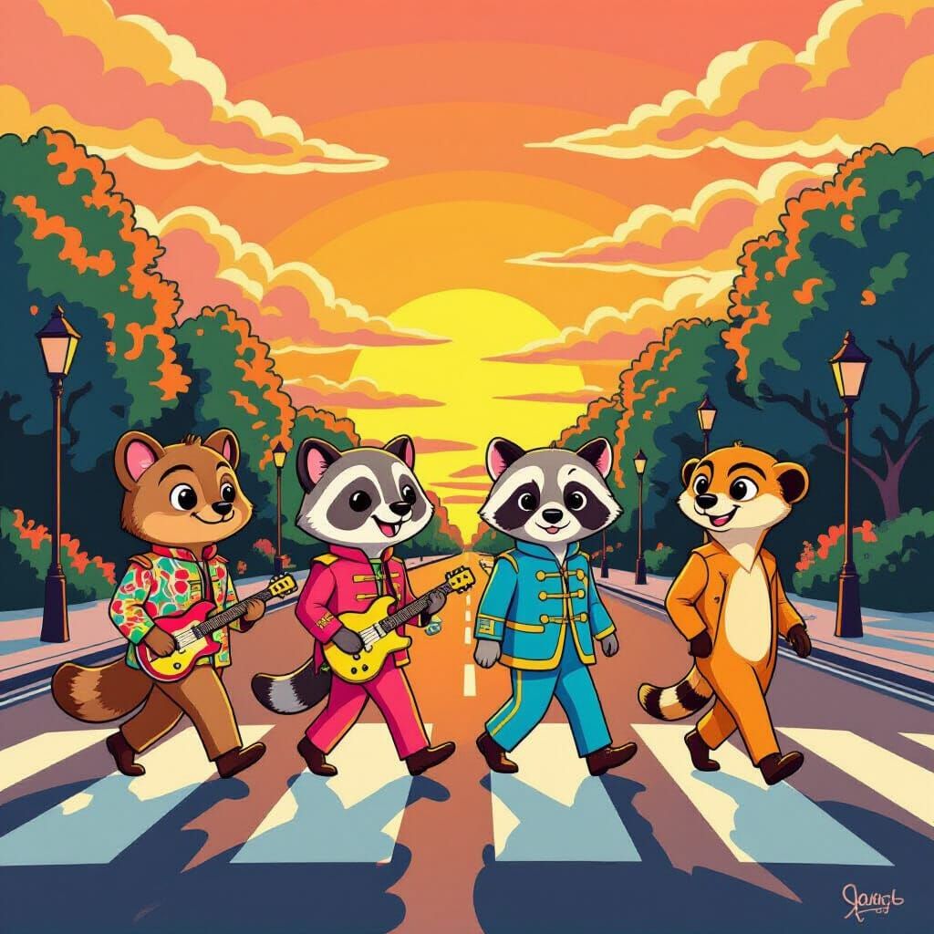 Cartoon Animals Recreate Abbey Road in Psychedelic Style