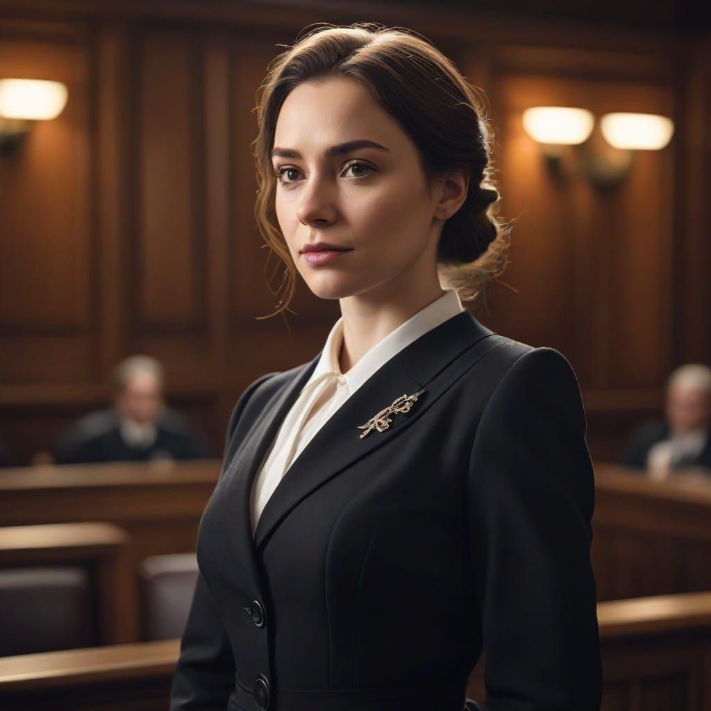Confident Woman in Courtroom, Inspired by Christopher Nolan