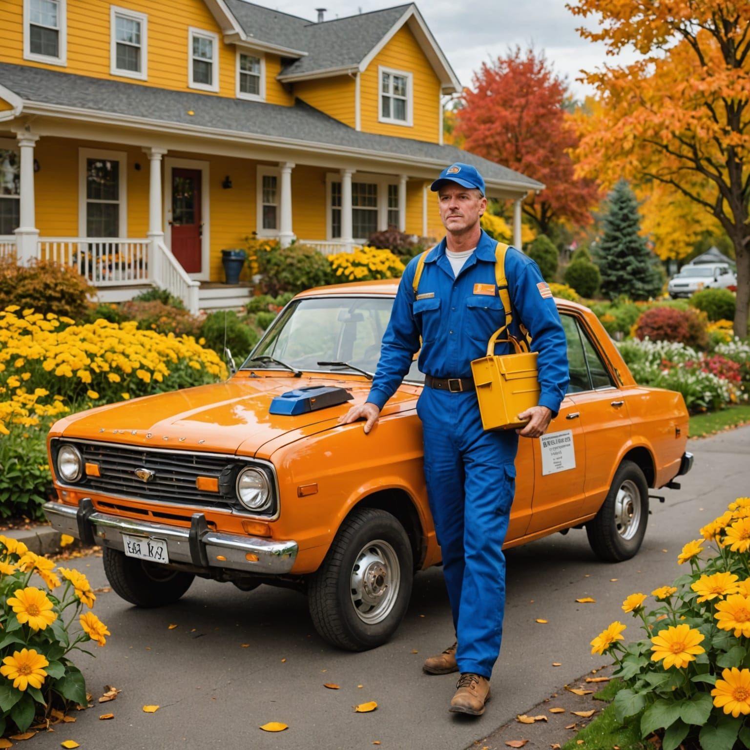 Mechanic in Autumn Garden Digital Painting