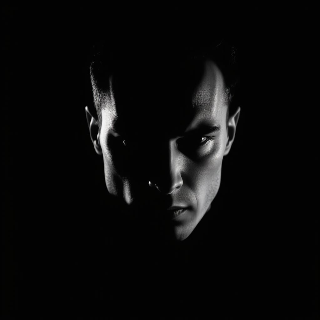 Chiaroscuro Portrait in Film Noir Style