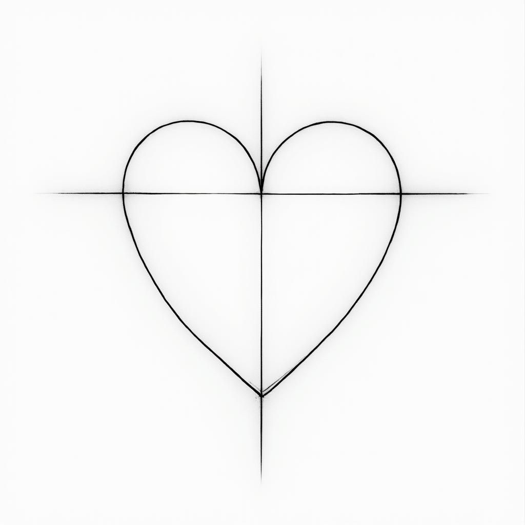Heart and Cross: Minimalist Line Art in Suprematism Style