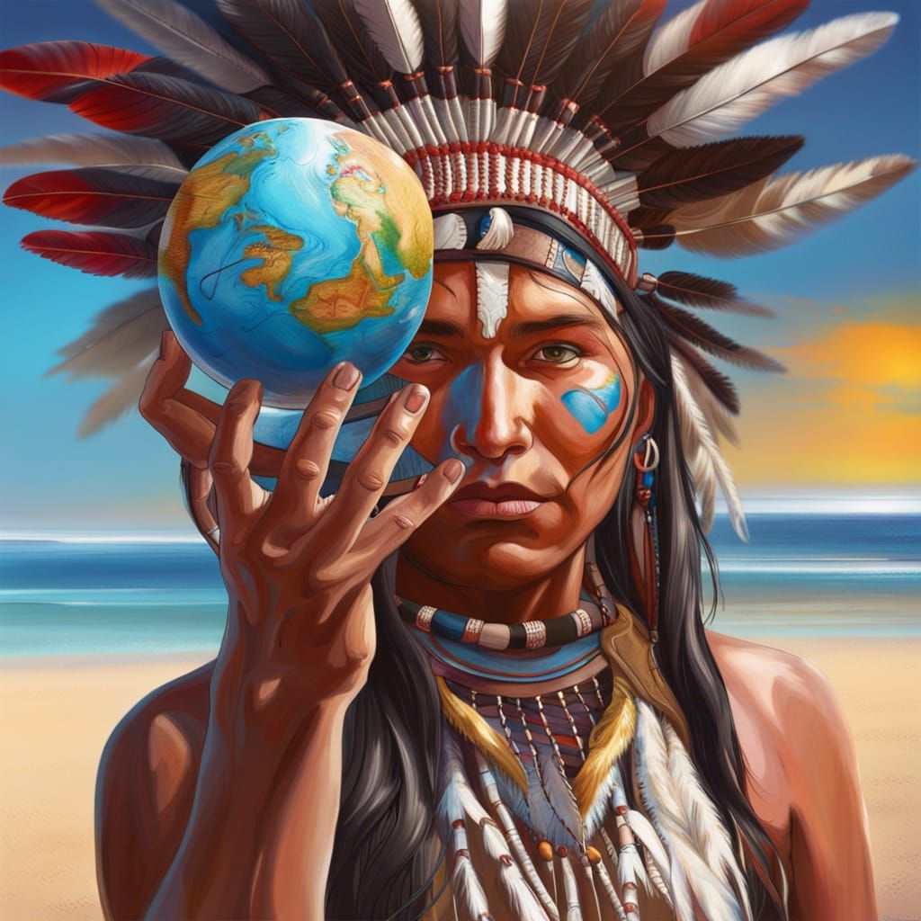 Hyperrealistic Native American World on a Beach