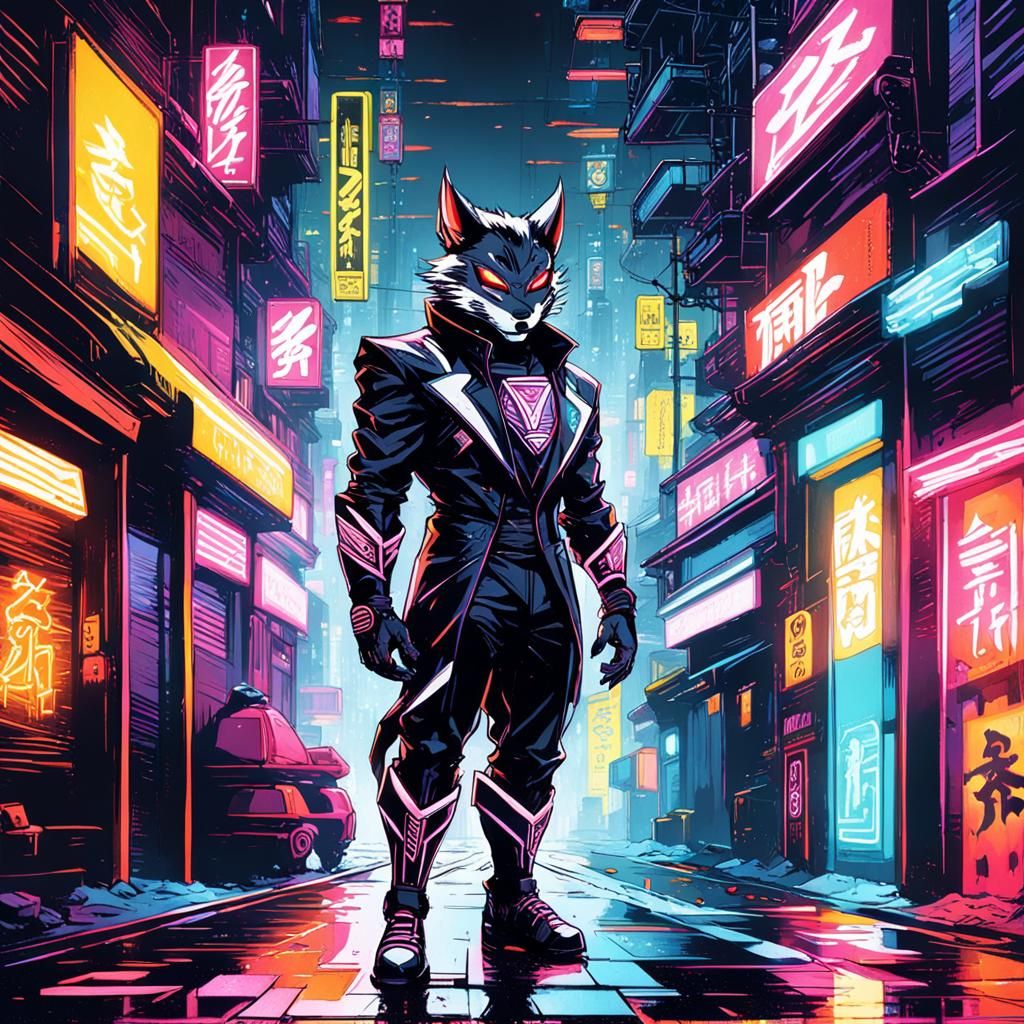 Kitsune Power Ranger in Cyberpunk Alleyway