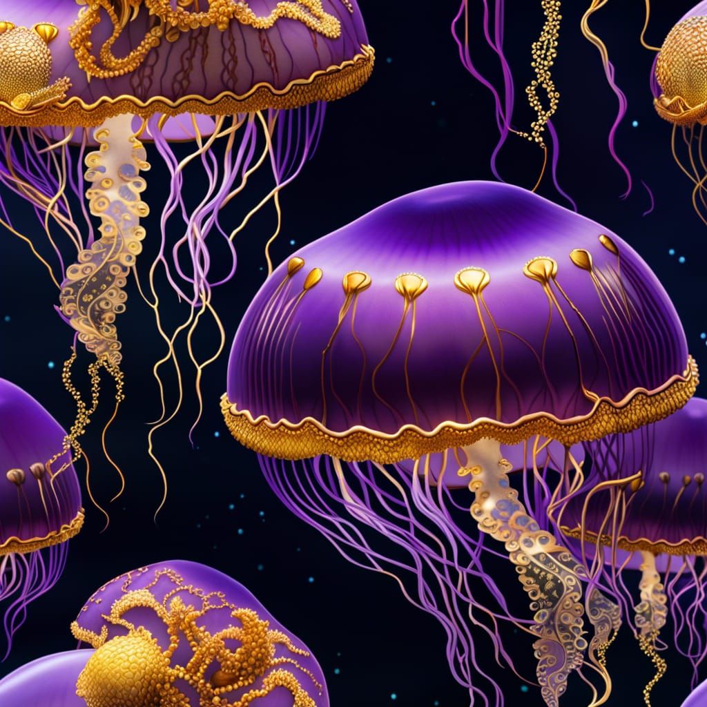 Golden Kintsugi Jellyfish Underwater in HDR