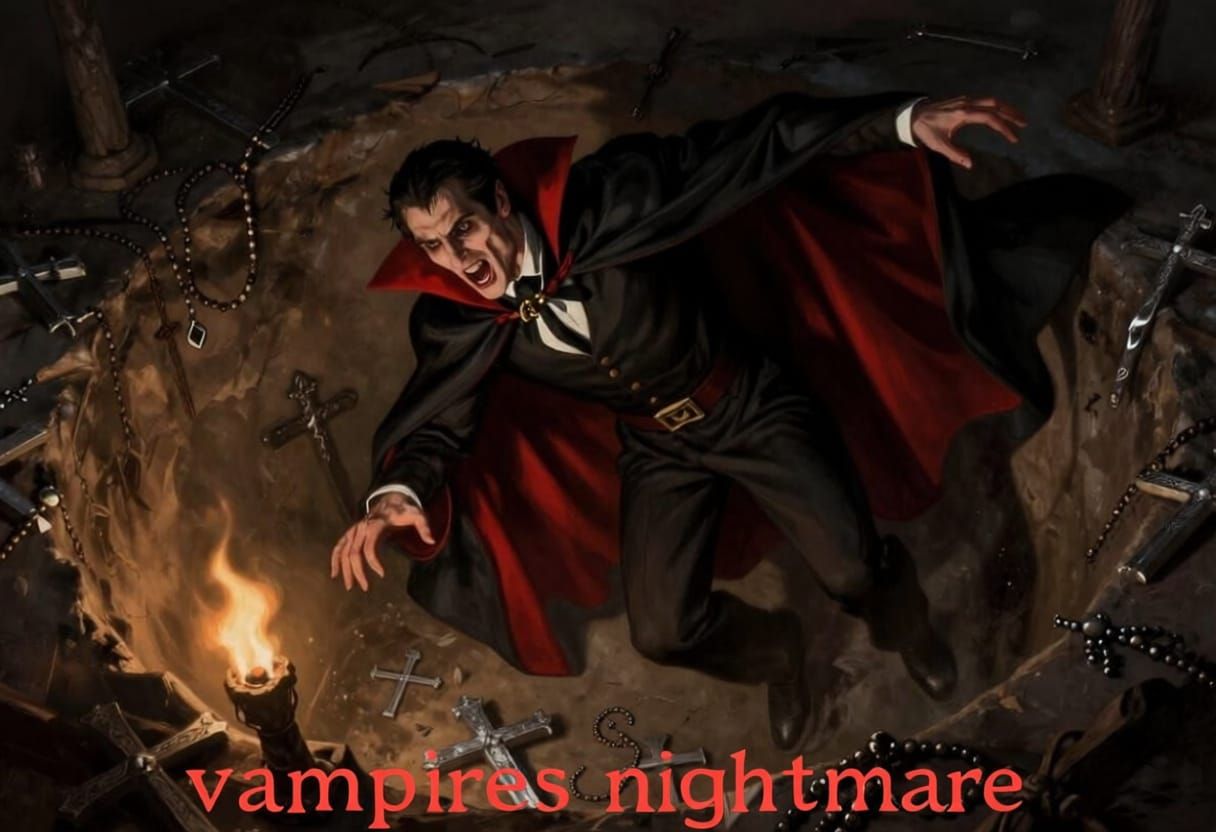 Vampire Falls Into Torched Pit of Crosses