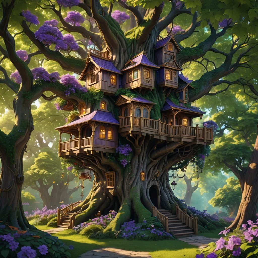 Fantasy Treehouse Concept Art in Autumnal Colors