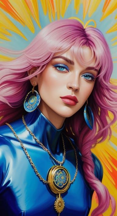 Vibrant Fauvist Portrait of Rem Lezar in Blue Superhero Cost...