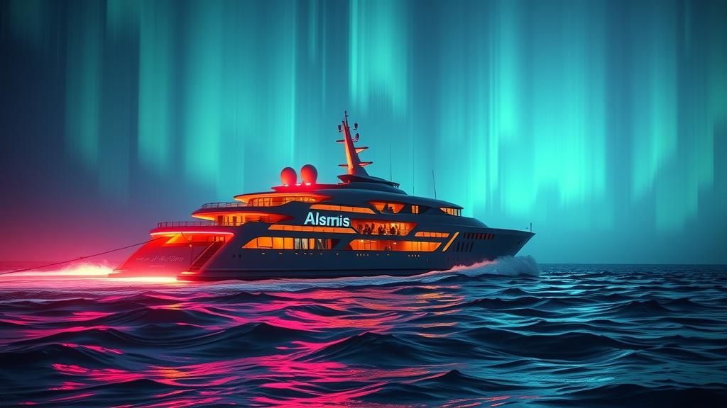 Cyberpunk Cruise Ship Under Aurora Borealis