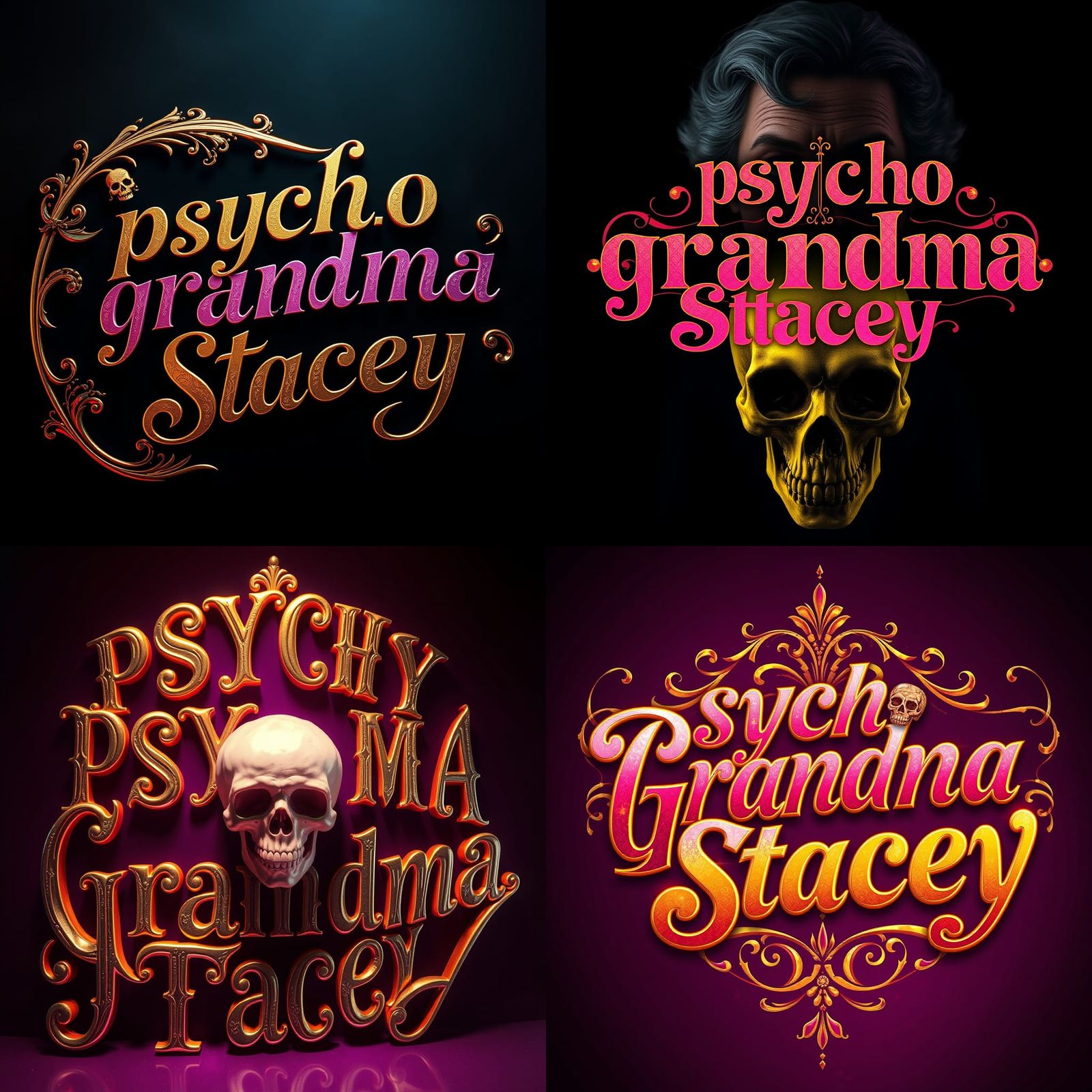 Edgy 'Psycho Grandma Stacey' with Skull, Dark Fantasy