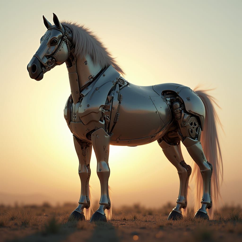 Cybernetic Horse in Futuristic Landscape