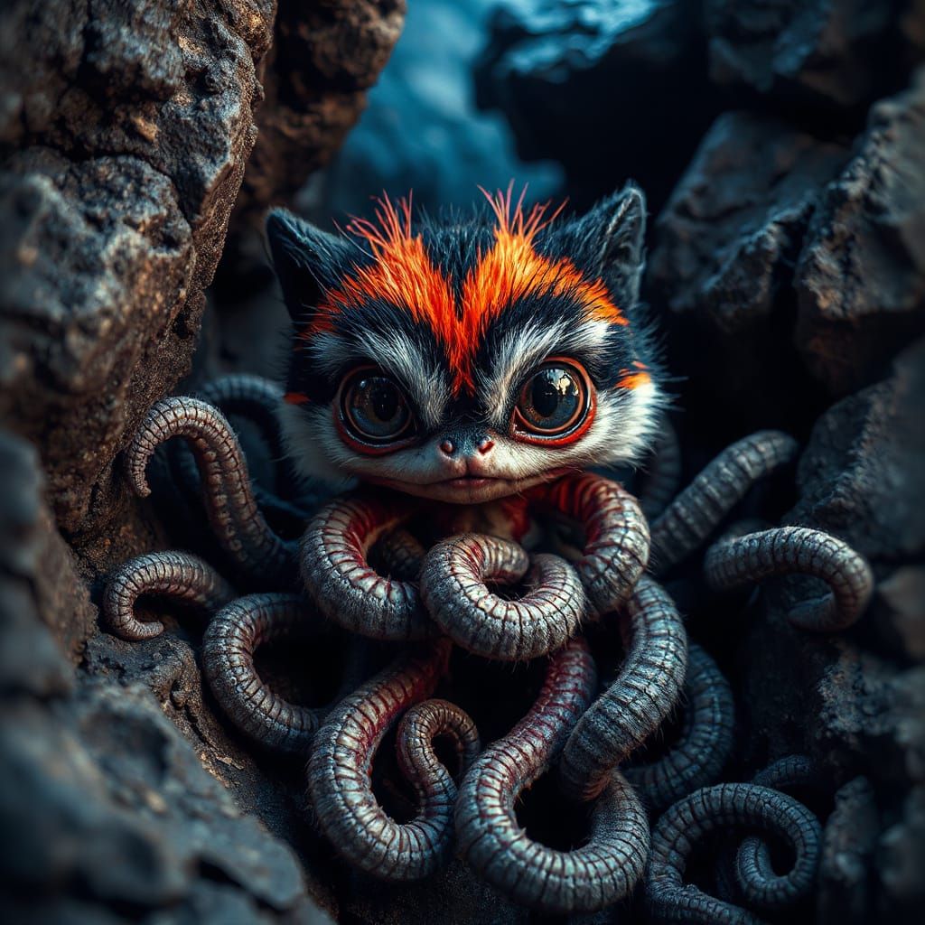 Creepy Cute Neon Creature in Grungy Style