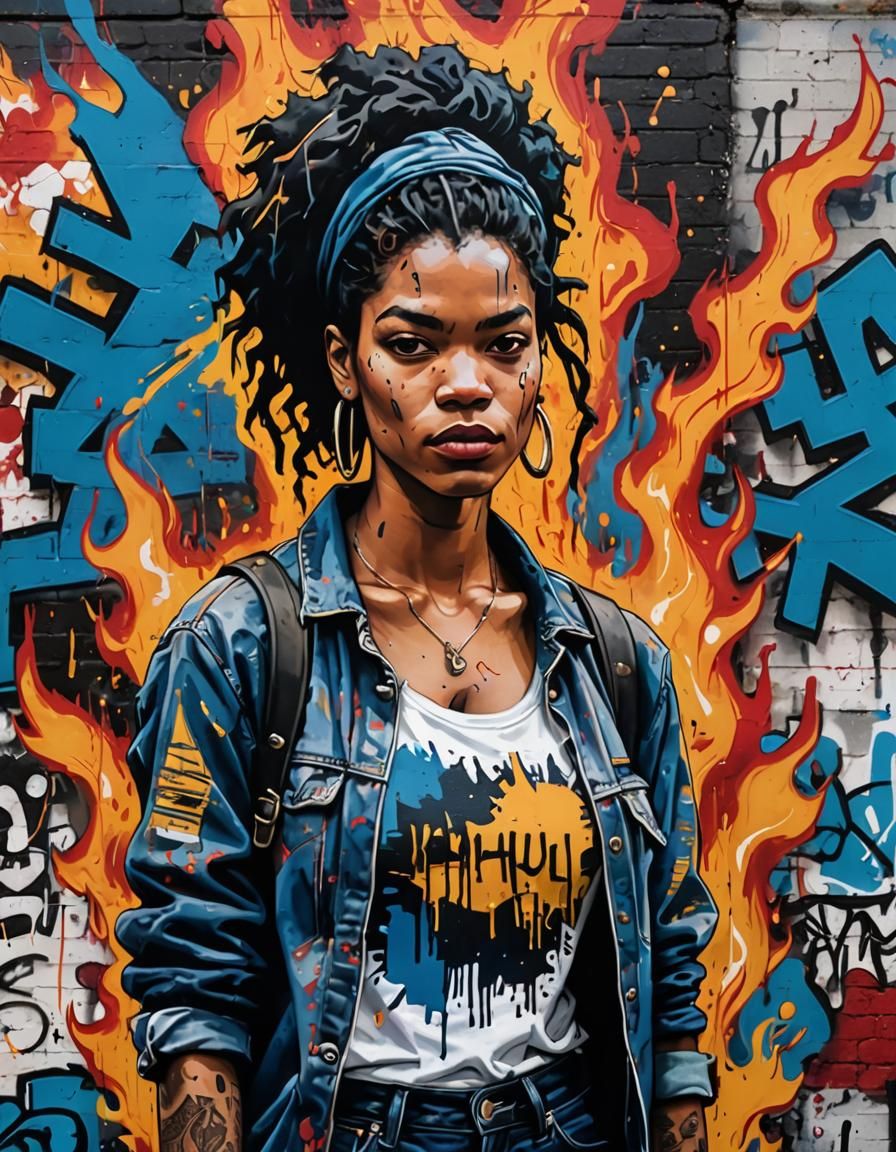 Tattooed Woman in Graffiti Art Style