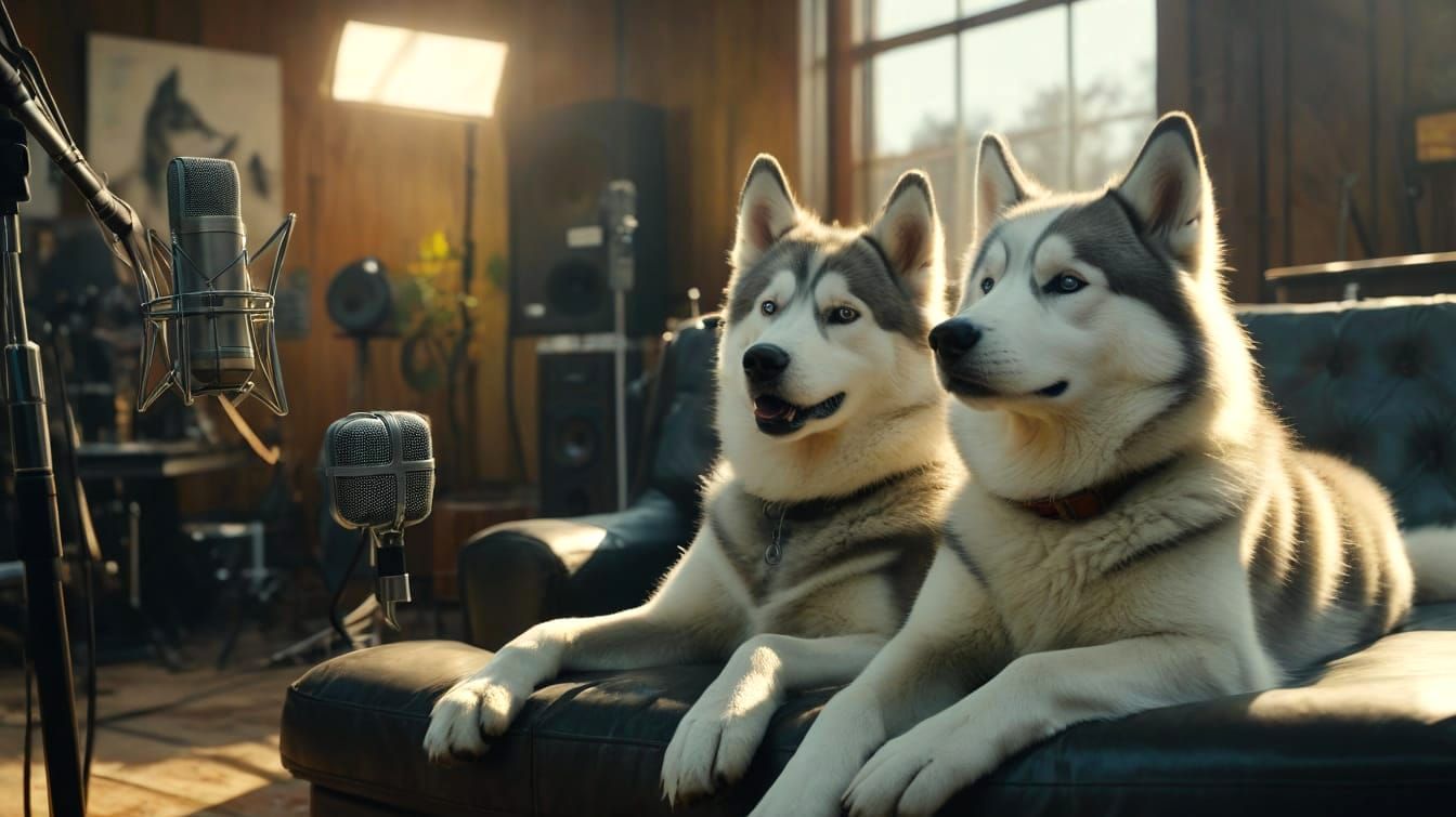 Celebrities in Music Recording Studio with Loyal Husky Compa...