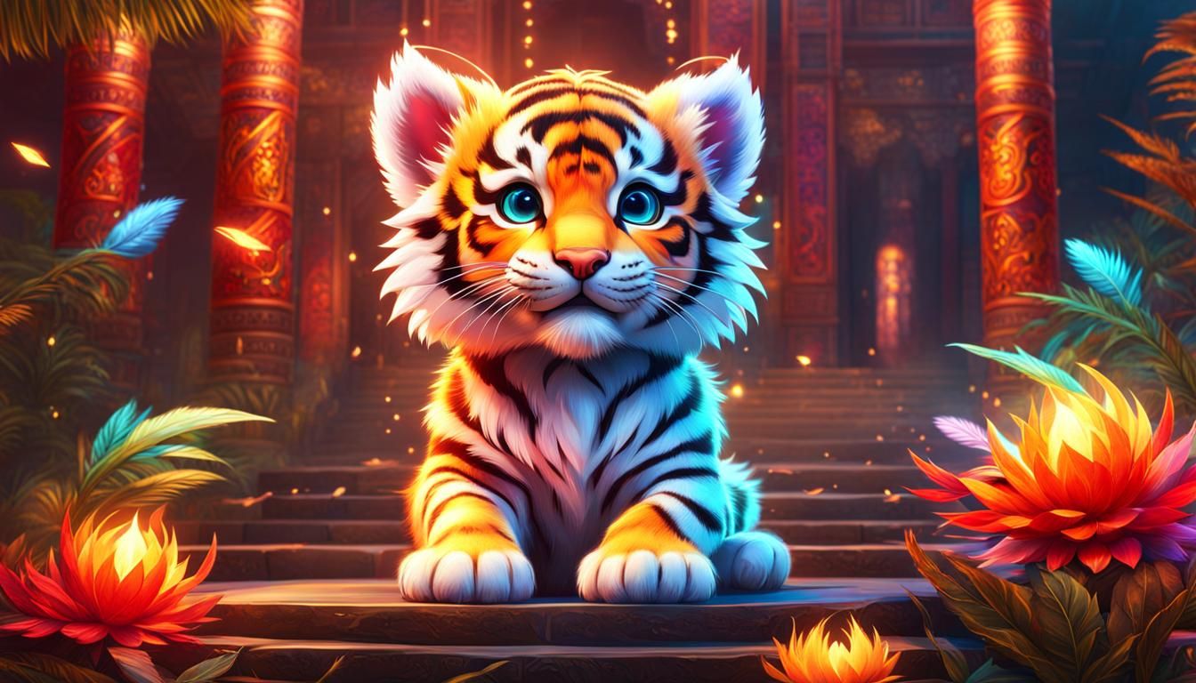 tiger cub outside of a temple