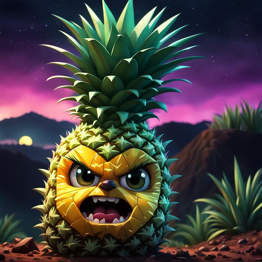 Angry Pineapple with Knife: Dreamworks Animation Style