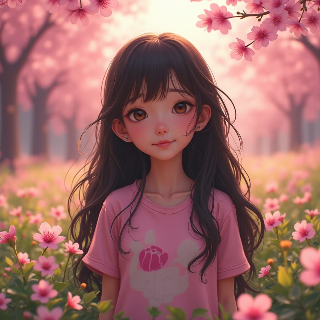 Whimsical Sakura Fantasy Girl in Vibrant Colors