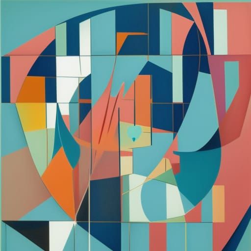 Geometric Ocean Cubism in Art Deco Style