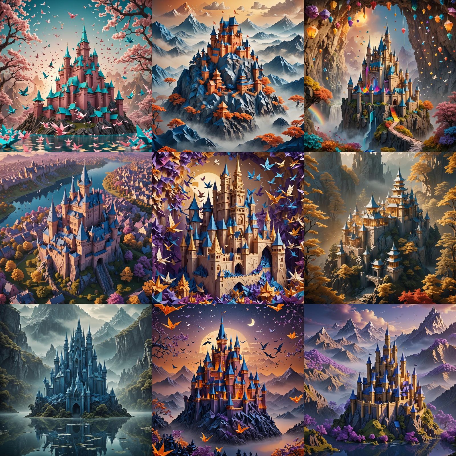 Fantastical Origami Castle in Detailed Digital Painting