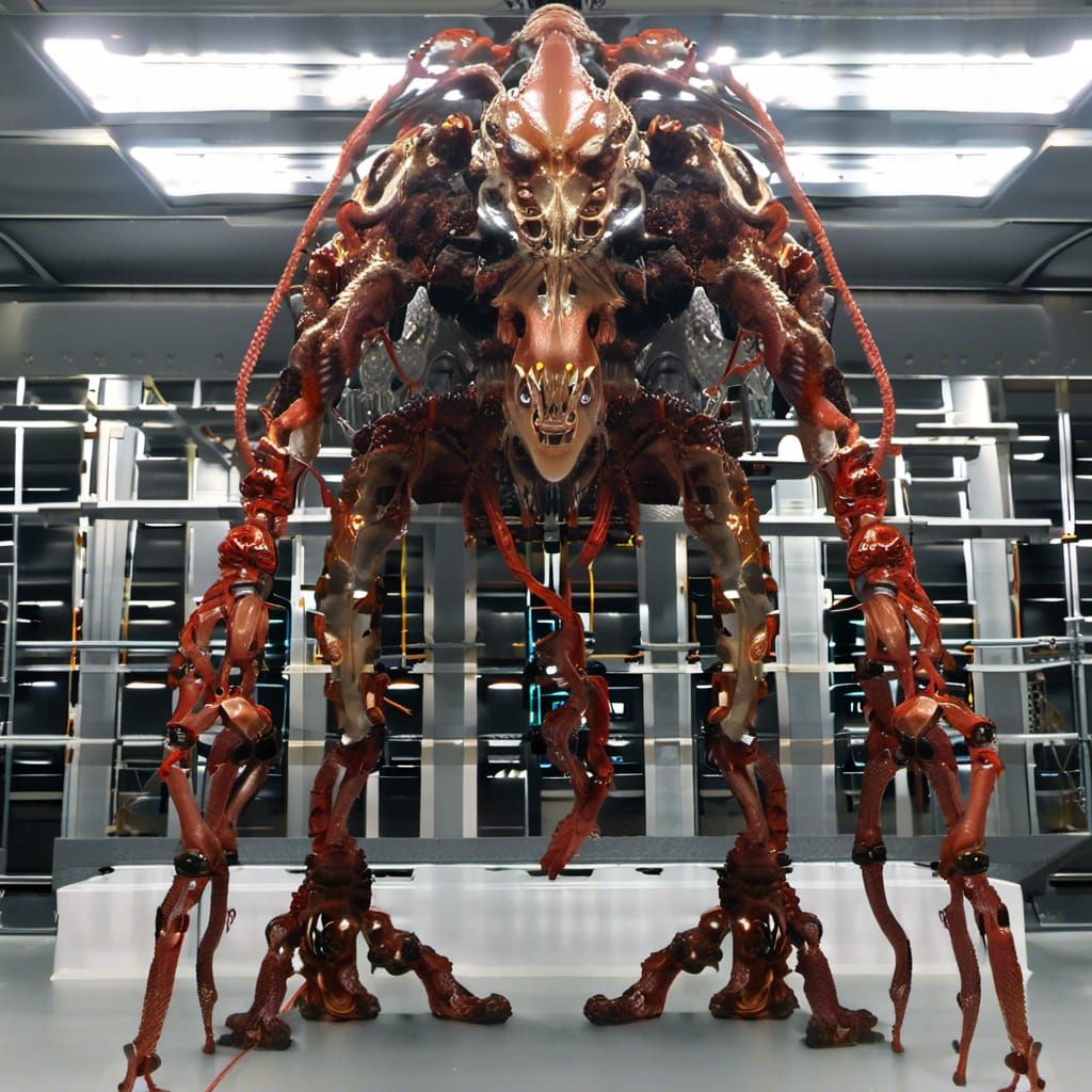 Gigantic Tentacled Alien Cyborg on Alien Planet