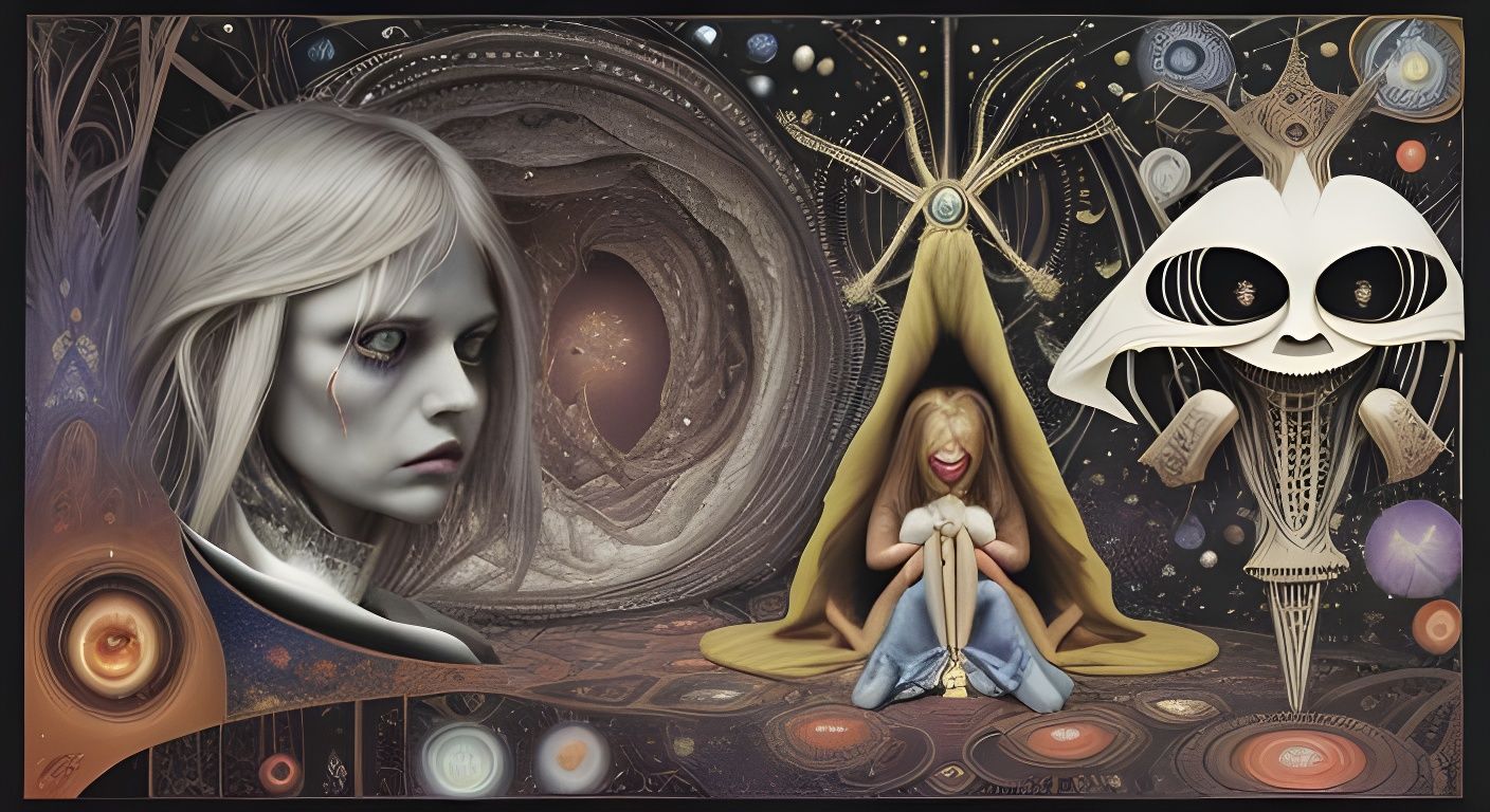 Surreal Alice Illustration in Psychedelic Biomechanical Styl...
