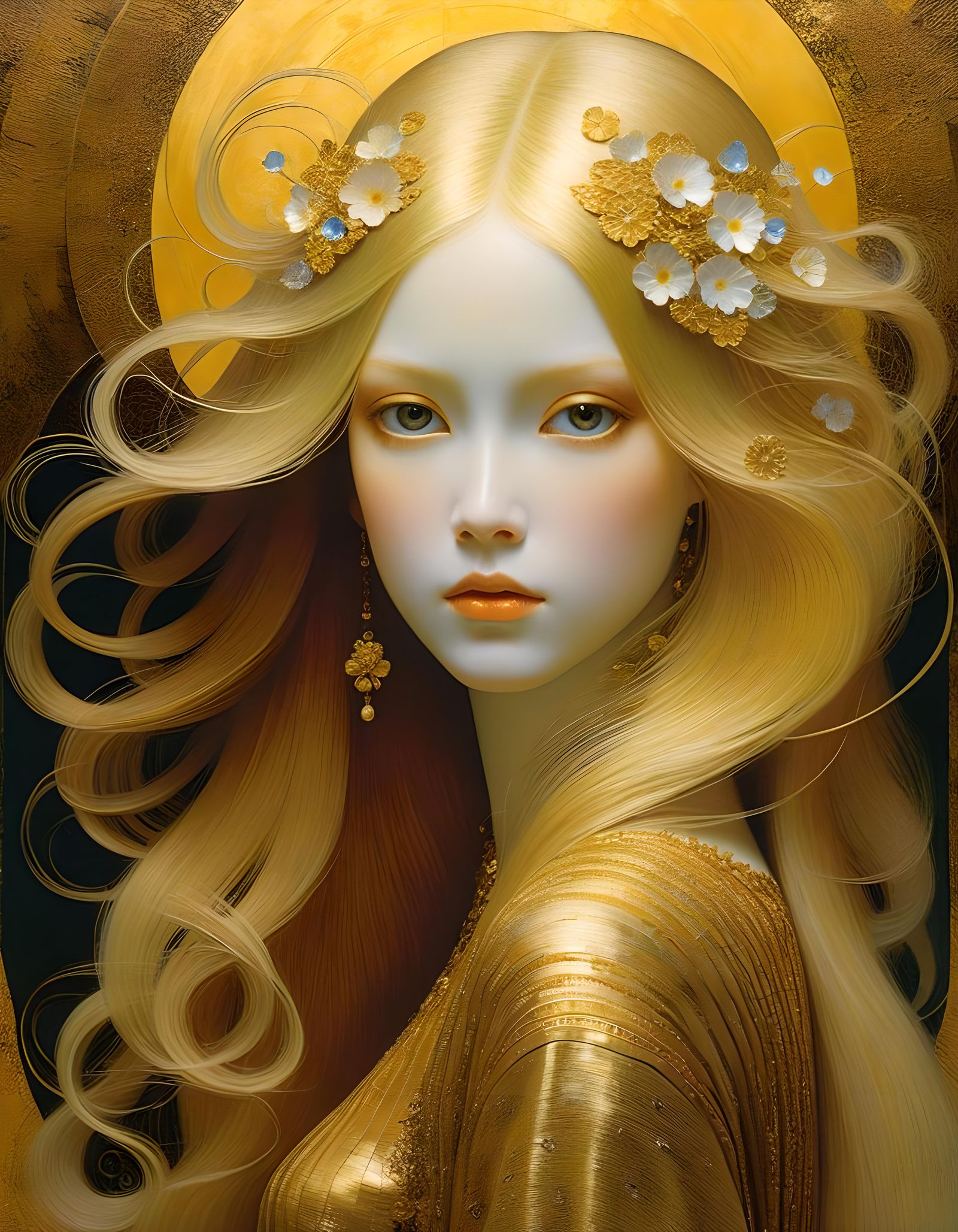 Golden Haired Woman with Mesmerizing Eyes