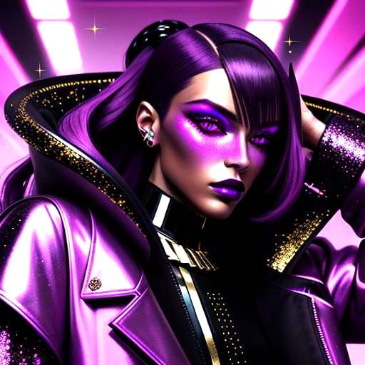 Glittering Woman in Purple and Pink Outfit
