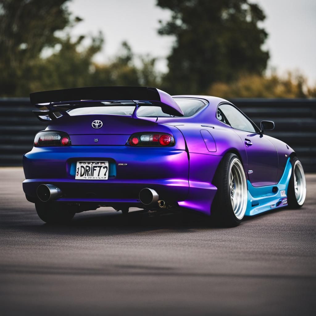 Purple and Blue Toyota Supra Drifting