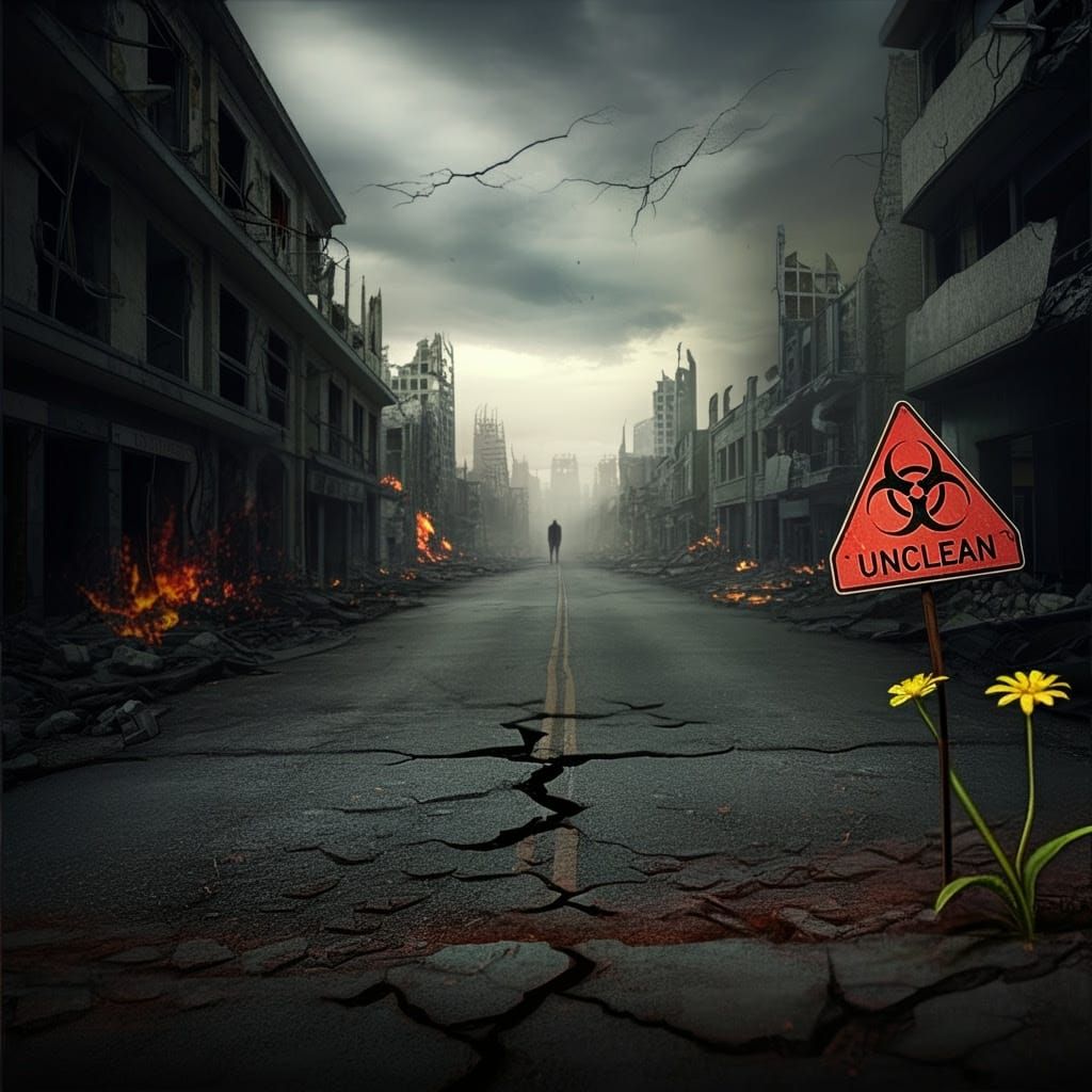 Cyberpunk Apocalypse Unfolds in a Desolate Cityscape