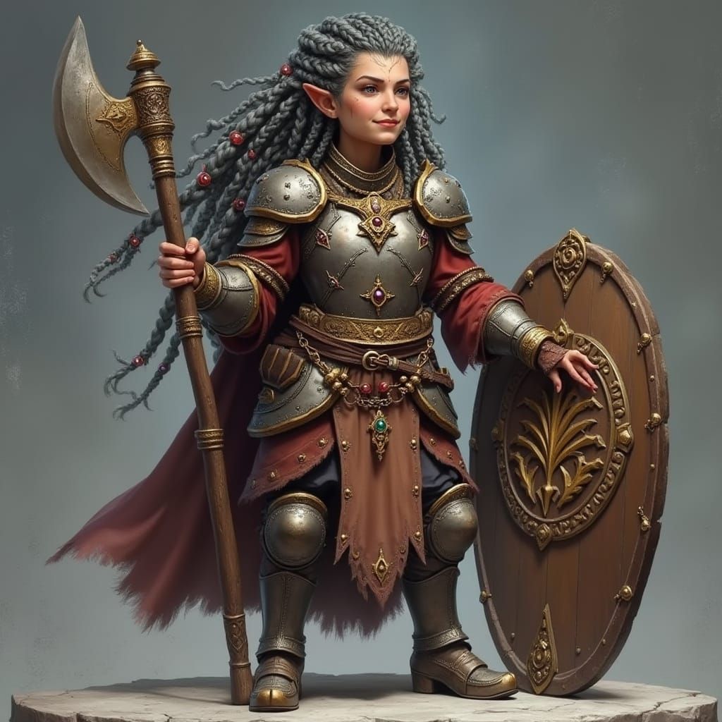 Elderly Dwarf Cleric in Ornate Armor: Digital Rendering