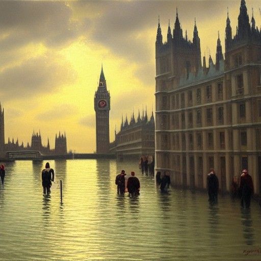 Flooded London in Oil Painting Style