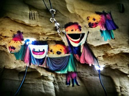 Creepy Stitched Smile Puppets in a Cave