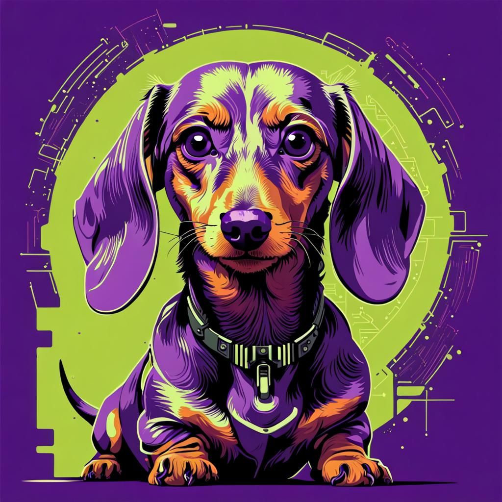 Cyberpunk Dachshund Vector Art in Duotone Colors