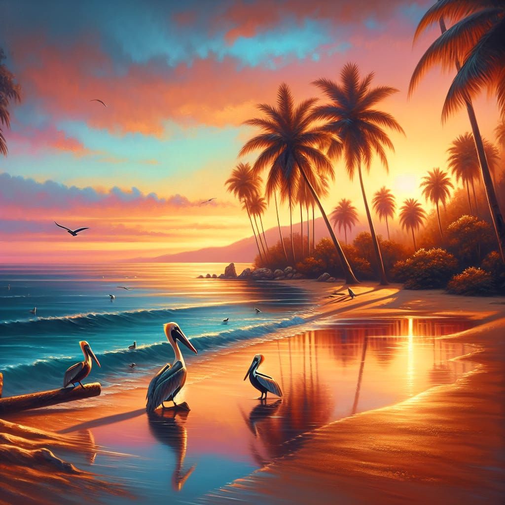 Hyper-Realistic Tropical Sunset Beach Scene