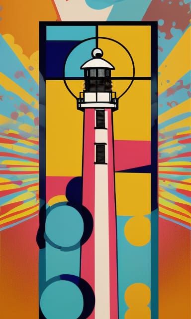 Pop Art Lighthouse Screen Print in Bauhaus Style