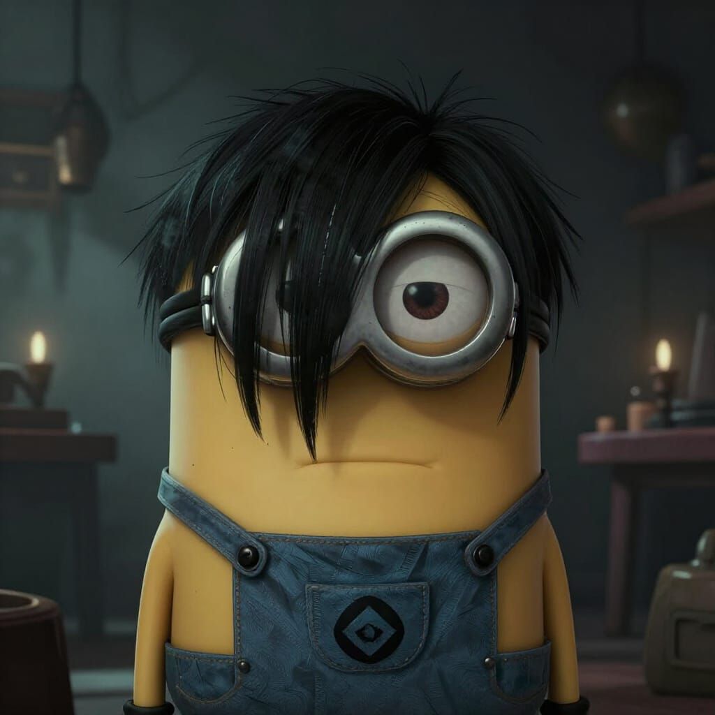 Emo Minion with Sharp Bangs in Gothic Style