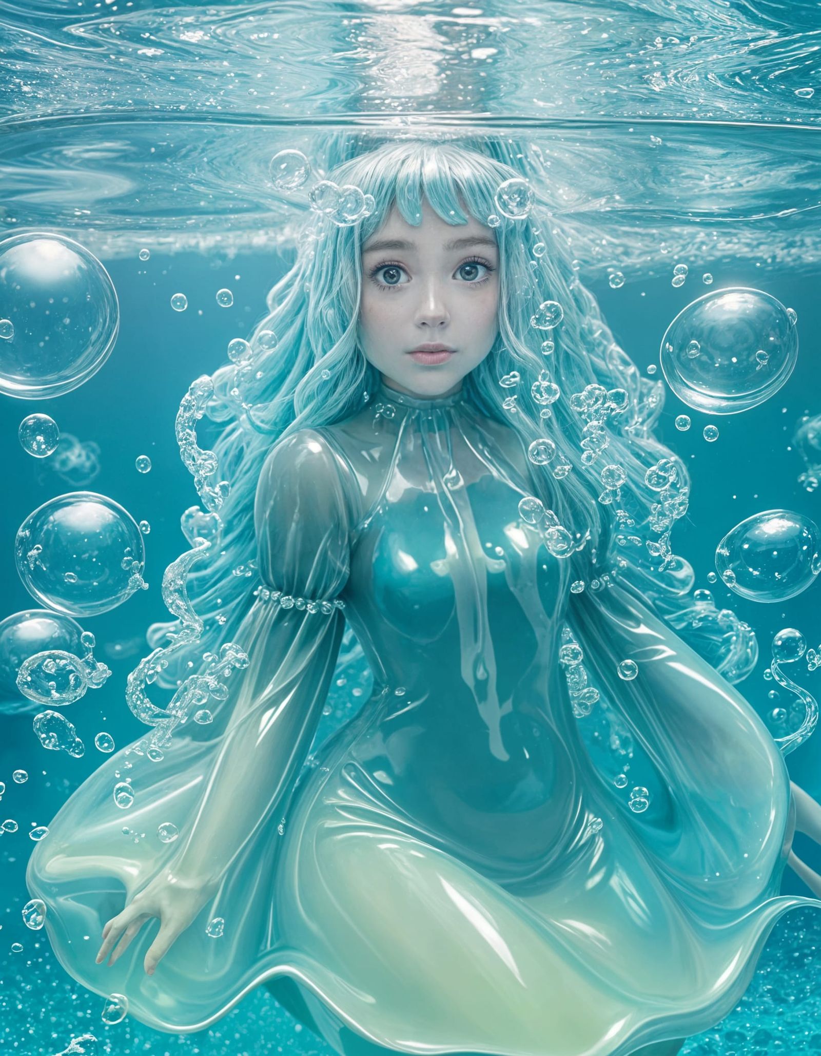 Surreal Liquid Goddess in a Sea of Bubbles