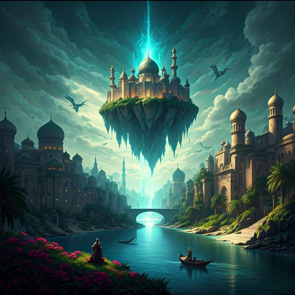 Arabian Nights Cityscape with Floating Island