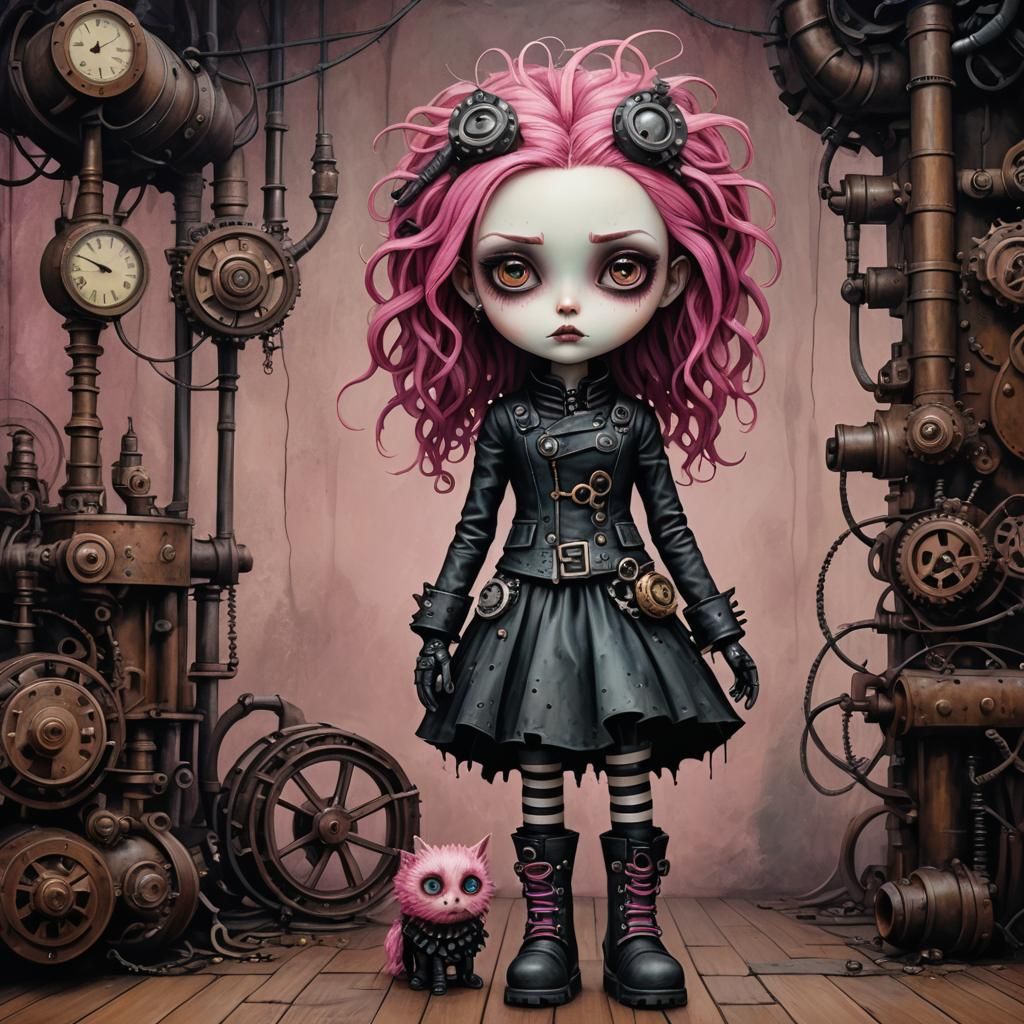 Steampunk Biker Girl in Burtonesque Style