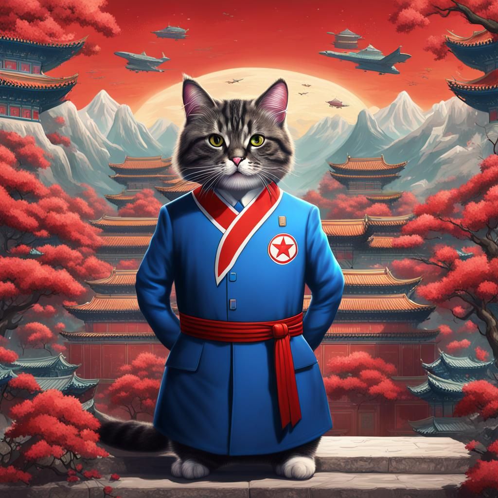 A Cat dressed as the North Korea drawing