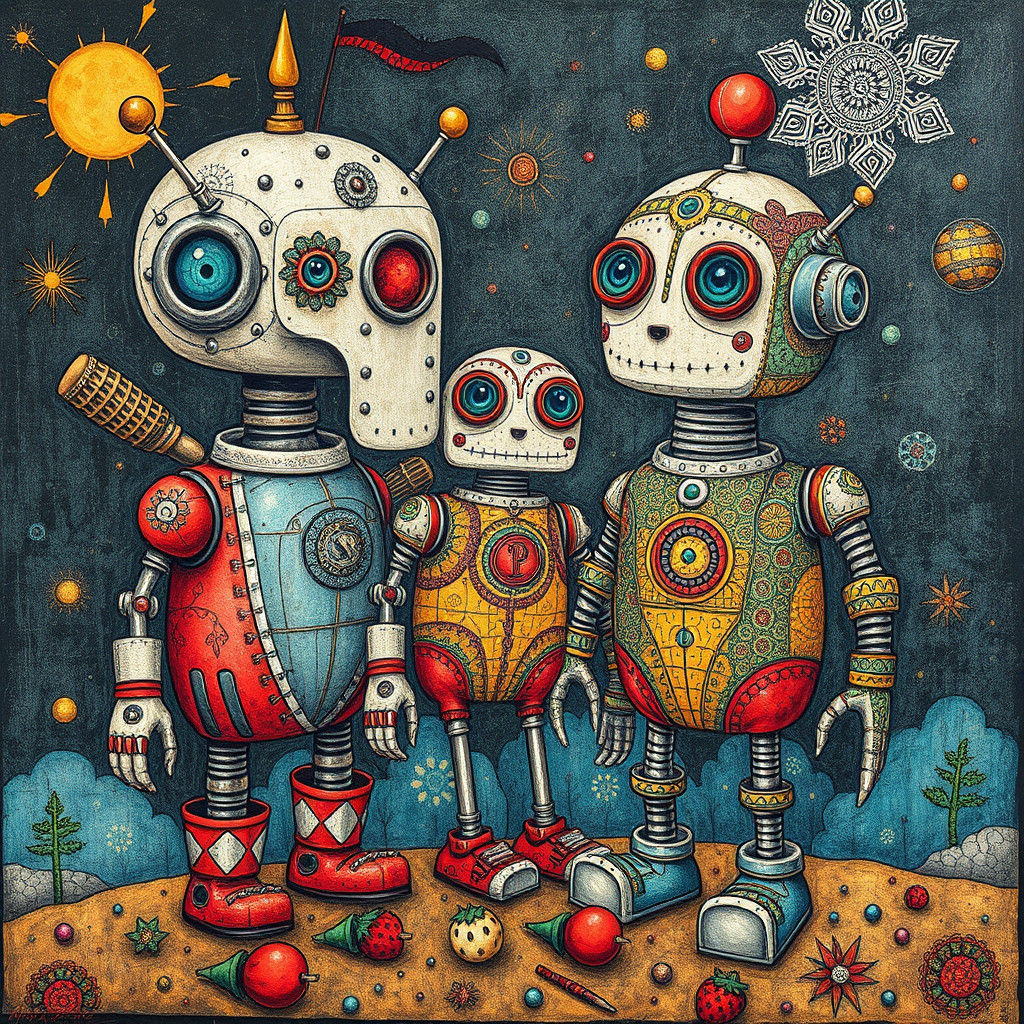 Cute Robots in Maximalist Aboriginal Folk-Art