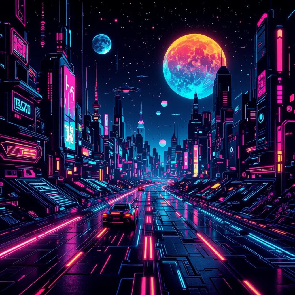Neon-Lit Scene in Futuristic Style