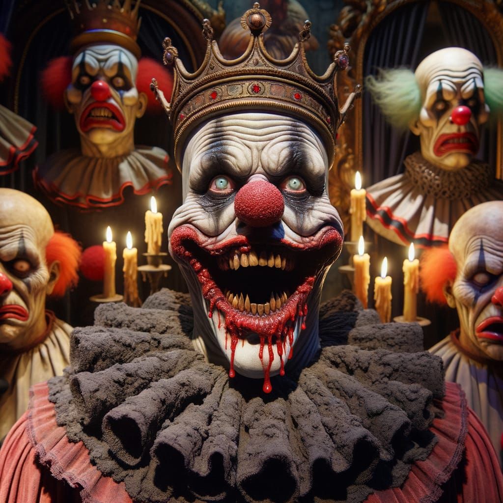Eerie Crowned Clown in Candle-Lit Wax Museum