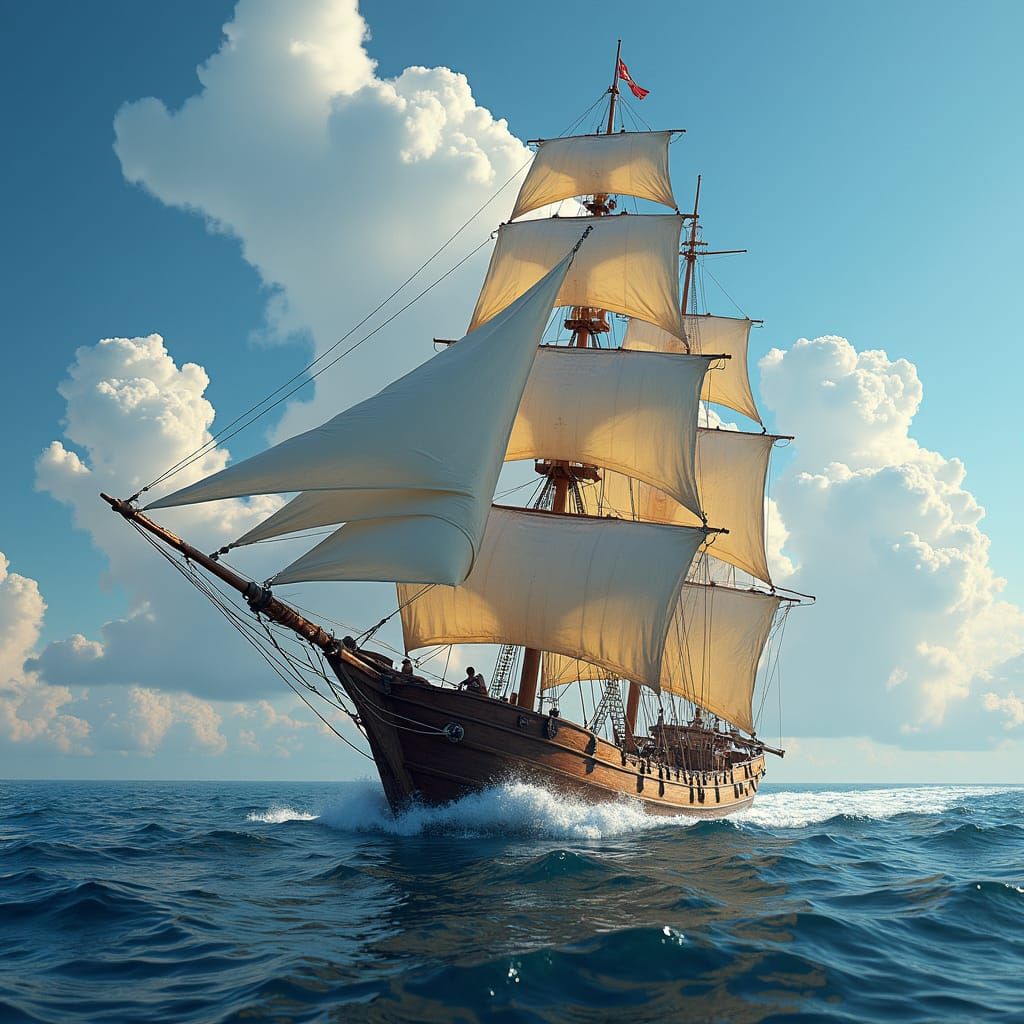 Small Sailboat in Full Sail: Detailed Matte Painting
